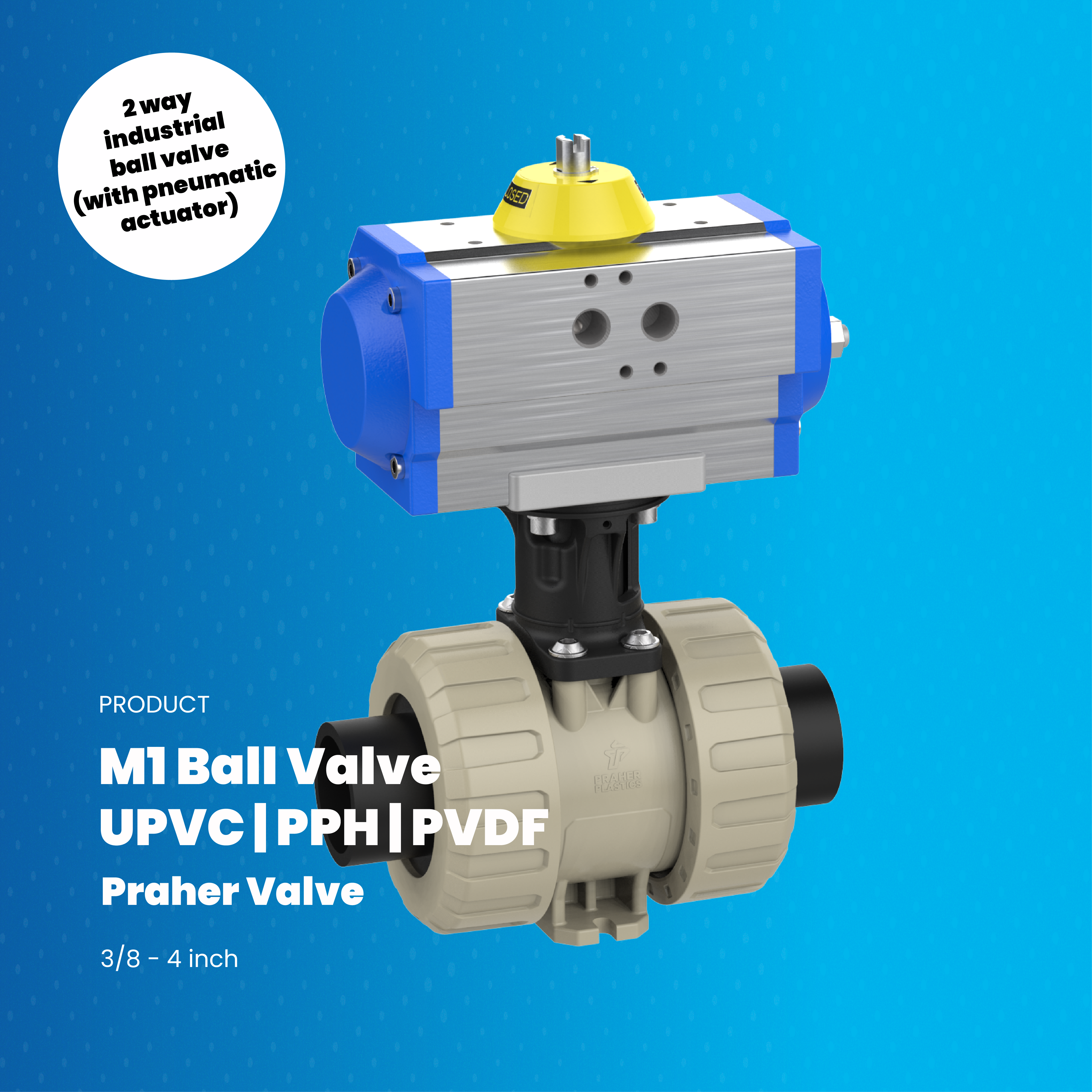 M1 Praher - 2 Way Industrial Ball Valve |  With Pneumatic Actuactor PPH