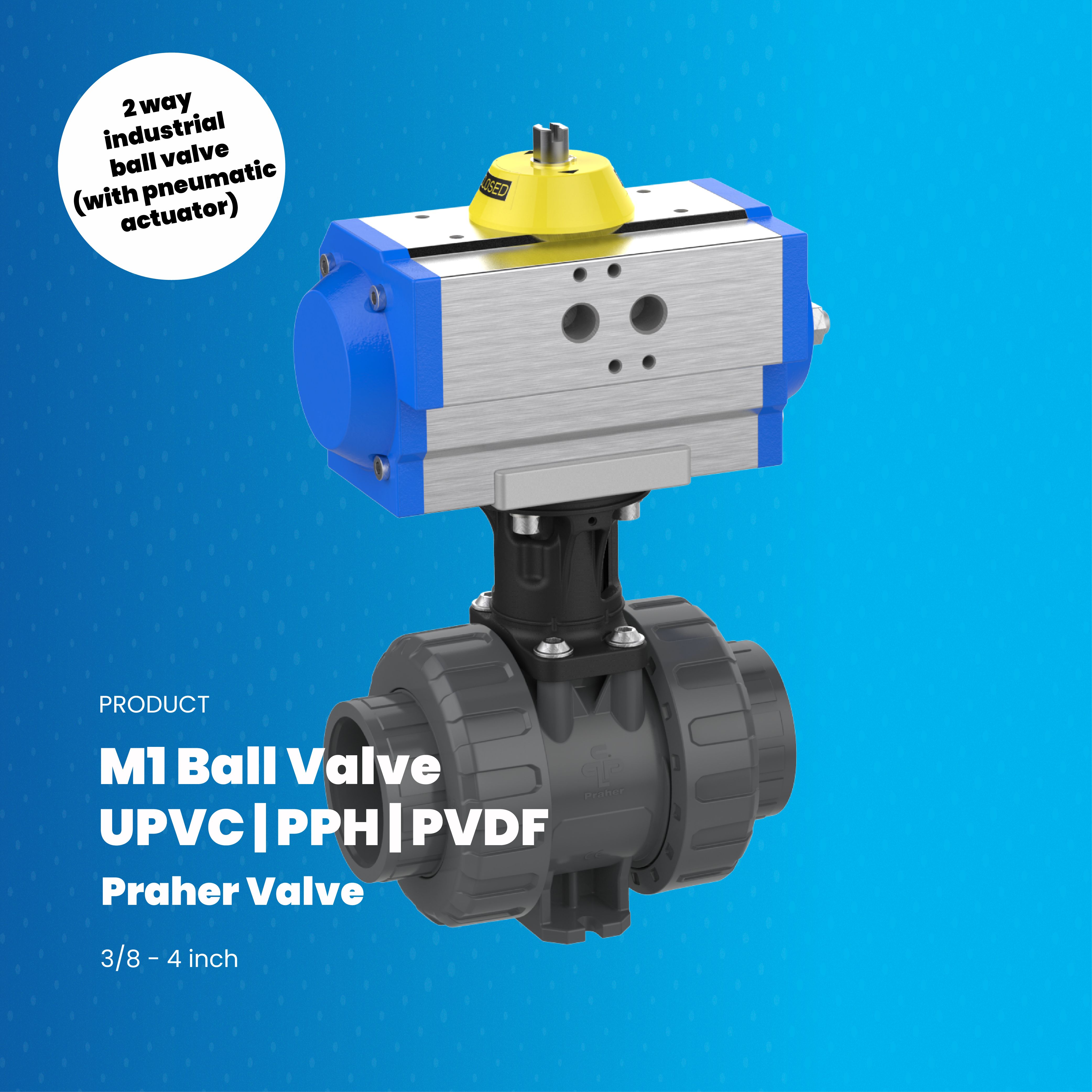 M1 Praher - 2 Way Industrial Ball Valve |  With Pneumatic Atuactor